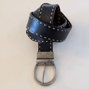 Elegant Black Leather Belt with Silver Buckle